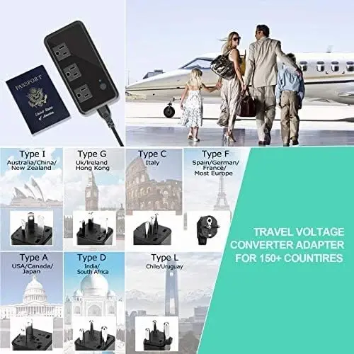 2300W Voltage Converter 220V to 110V Universal Travel Adapter/Power Converte with 3 USB Ports 3 AC Outlets 1 Type-C in EU/UK/AU/US/IT/South Africa More Than 150 Countries Over The World | 3 USB Ports; 1 Type-C; 3 AC Outlets; EU/UK/AU/US/IT/South Afri - 5