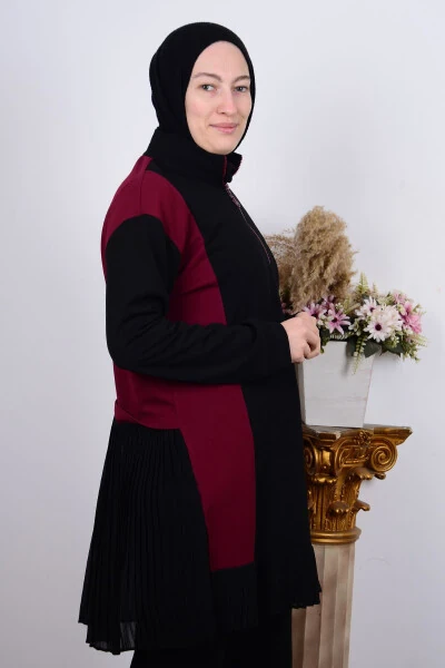 23kt448 Bordo Kadın Fırfırlı Yarı Fermuarlı Kadın Tunik - 3