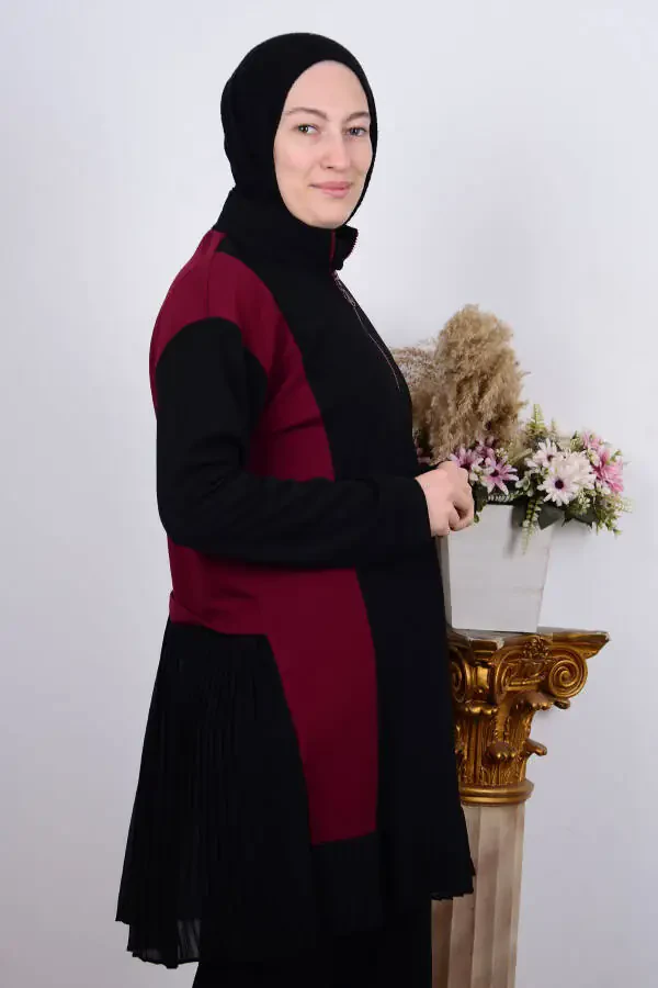 23kt448 Bordo Kadın Fırfırlı Yarı Fermuarlı Kadın Tunik - 3
