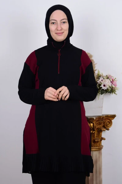 23kt448 Bordo rangli ayollar uzun bluzkasi - ARMINE