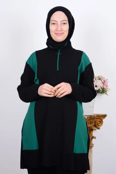 23kt448 Green Women's Frill Half Zip Ladies Tunic - ARMINE