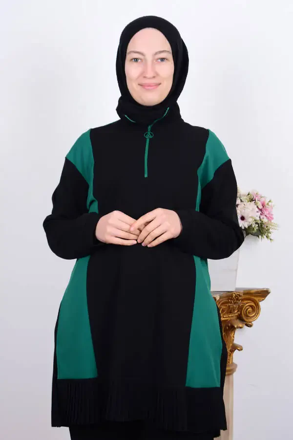 23kt448 Green Women's Frill Half Zip Ladies Tunic - 1