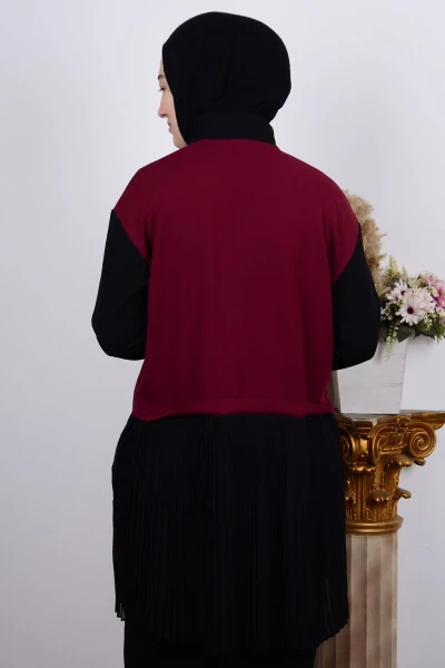 23kt448 Maroon Women's Ruffled Half-Zip Women's Tunic - ARMINE (1)