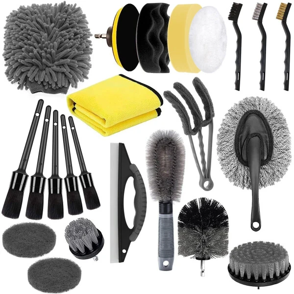 23Pcs Car Wash Cleaning Tools Kit, Car Detailing Set, Wash Mitt Sponge Towels, Tire Brush, Window Scraper Duster, Complete Interior Car Care Kit - KYFREE