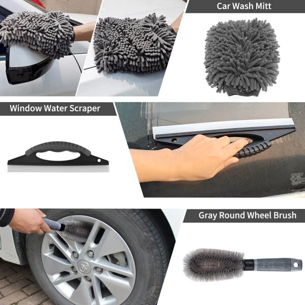 23Pcs Car Wash Cleaning Tools Kit, Car Detailing Set, Wash Mitt Sponge Towels, Tire Brush, Window Scraper Duster, Complete Interior Car Care Kit - KYFREE (1)