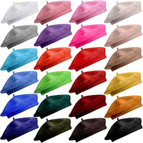 24 Sets Wool Beret, French Beret, Artist Hat Collection - Pumpkin, Solid Color, Simple Caps for Fall, Winter, Christmas, Halloween, Birthdays, New Year - Women, Ladies, Girls - 24