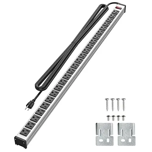 24 Outlets Extra Long Power Strip, Heavy Duty Metal Power Strip with 10FT Extension Cord, Wall Mount Power Strip for Home Garage Workshop, ETL Listed, Silver - 2