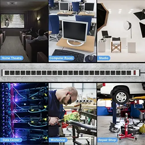 24 Outlets Extra Long Power Strip, Heavy Duty Metal Power Strip with 10FT Extension Cord, Wall Mount Power Strip for Home Garage Workshop, ETL Listed, Silver - 5