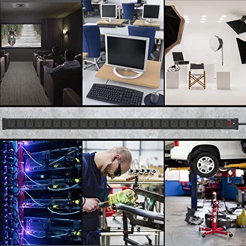 QBA 24 Outlet Metal Power Strip, Extra Long Heavy Duty Power Strip with 10FT Extension Cord, Mountable for Warehouse Garage Workench, ETL Listed, Black - 3