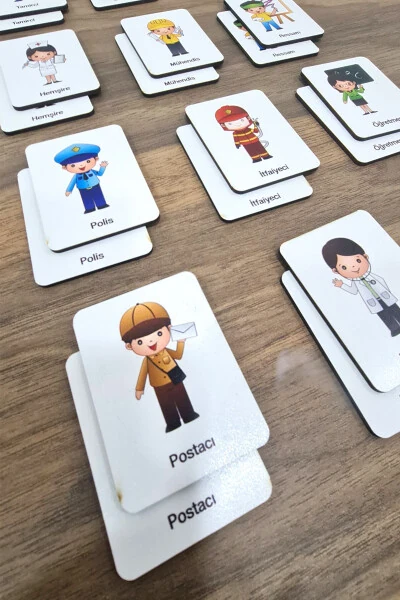 24 Карточки с профессиями из дерева для сопоставления - Modazone