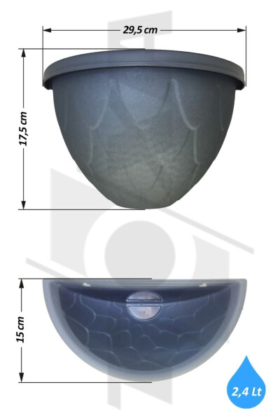 2,4 Литра Антрацитовый Полустенной Балконный Горшок Садовый Стенной Матовый Пластиковый Горшок Капля №2 29,5x17,5см - 11
