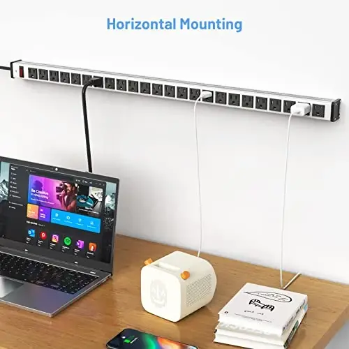 24 Outlet Extra Long Power Strip, Heavy Duty Metal Power Strip with 10FT Extension Cord, Wall Mount Power Strip for Home Garage Workshop, ETL Listed, Silver - QBA