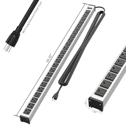 24 Outlet Extra Long Power Strip, Heavy Duty Metal Power Strip with 10FT Extension Cord, Wall Mount Power Strip for Home Garage Workshop, ETL Listed, Silver - 6