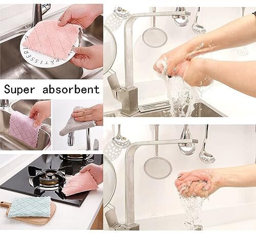 24 Pack Cleaning Cloth Kitchen Cloth, Dish Towels Super Absorbent Coral Velvet Dishtowels, Microfiber Premium Soft Tea Towels, Quick Dry Rags, Multipurpose Reusable Washcloths, Non-Stick Oil Cloths. - 6