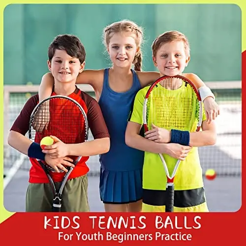 24 Pack Tennis Balls for Kids 75% Low Compression Stage Kids Tennis Ball Bulk for Beginners Ball Machine Training Transition Practicing PET Dog Playing Practice on Short 36 Foot Court (Red Yellow) - 1
