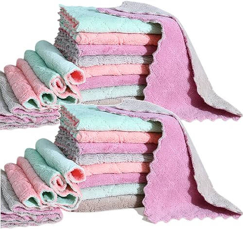 24 Pack Tozalash Mato Oshxona Mato, Idish Sochiqlari Super Singdiruvchi Marjon Velvet Idish Sochiqlari, Mikrofiber Premium Yumshoq Choy Sochiqlari, Tez Quriydigan Latta, Ko'p Maqsadli Qayta Ishlatiladigan Yuvish Latta, Yopishmaydigan Yog' Mato. - 1