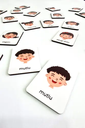 24 Parça Ahşap Duygular Eşleştirme Kartları Zeka Oyun Kartları - beyaz - METAFORTOYS (1)