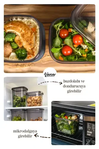 24-pc Peggy Square Food Storage Container 8x(0.55 LITER, 1.2 LITER, 1.75 LITER) White Silkscreen Labeled-Anthracite - 3