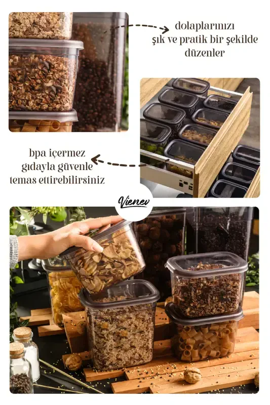 24-pc Peggy Square Food Storage Container 8x(0.55 LITER, 1.2 LITER, 1.75 LITER) White Silkscreen Labeled-Anthracite - 4