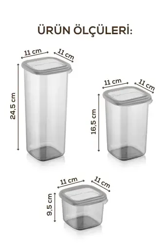 24-pc Peggy Square Food Storage Container 8x(0.55 LITER, 1.2 LITER, 1.75 LITER) White Silkscreen Labeled-Anthracite - 8