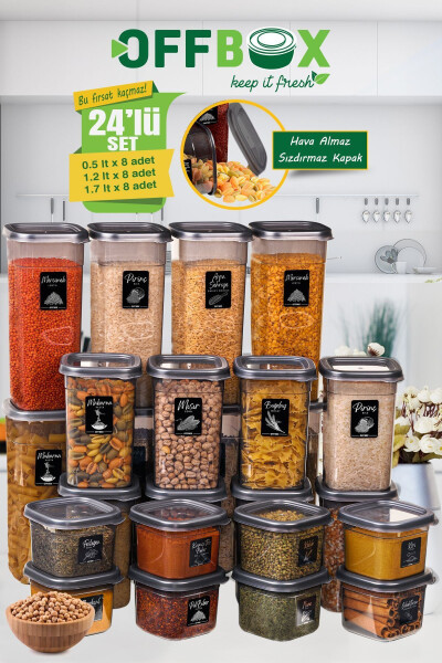 24 Piece 48 Compartment 0.55-1.2-1.7 Liter Square Food Legumes Spice Storage Container Set with 40 Labels - 9