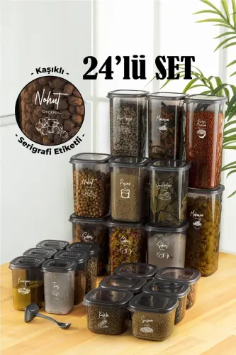 24 Piece White Screen Printed Labelled Spoon Peggy Square Grocery Spice Full Set 6x(1,75 1,2, 0,55, 0,45) Ant - 9