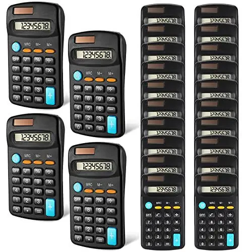 24 Pieces Basic Calculators for Students Small Calculators Pocket Size Mini Calculators Dual Powered Handheld Calculator 8 Digit Display Desktop Calculators for School Desktop Home Kids Office, Black - 1