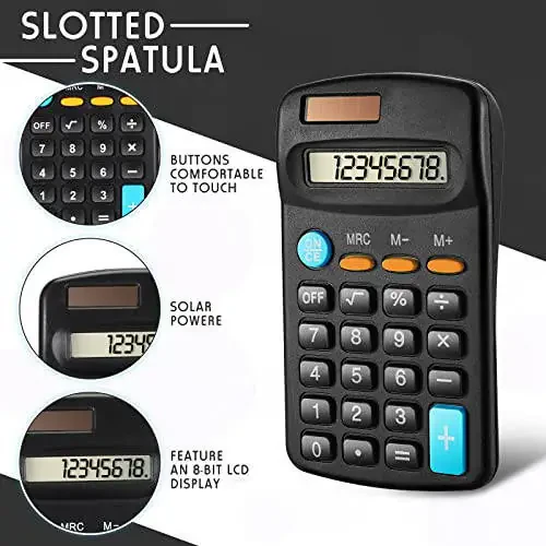24 Pieces Basic Calculators for Students Small Calculators Pocket Size Mini Calculators Dual Powered Handheld Calculator 8 Digit Display Desktop Calculators for School Desktop Home Kids Office, Black - 3