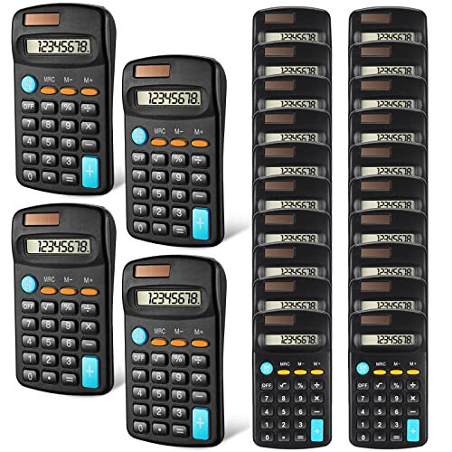 24 Pieces Basic Calculators for Students Small Calculators Pocket Size Mini Calculators Dual Powered Handheld Calculator 8 Digit Display Desktop Calculators for School Desktop Home Kids Office, Black - Flutesan