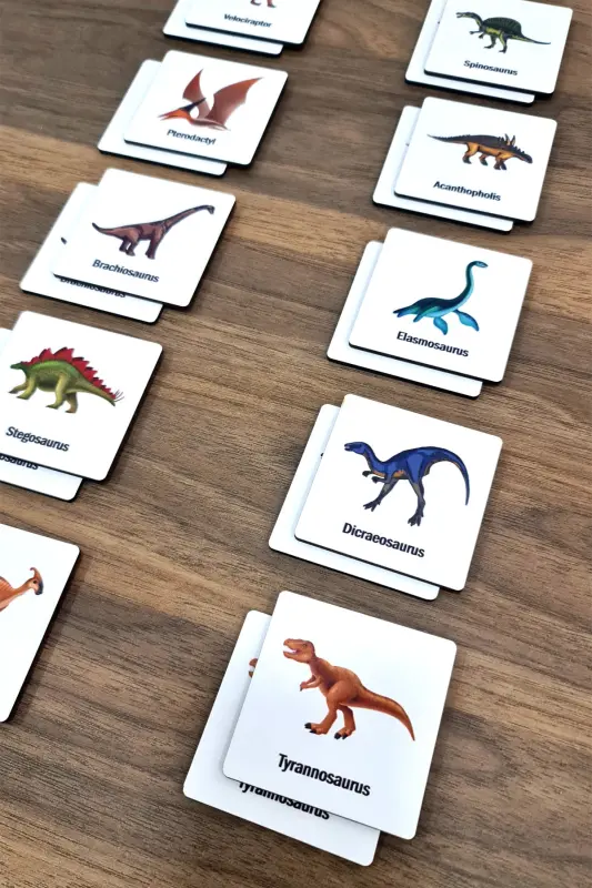 24 Pieces Wooden Dinosaurs Matching Cards Brain Game Cards-Orange - 7