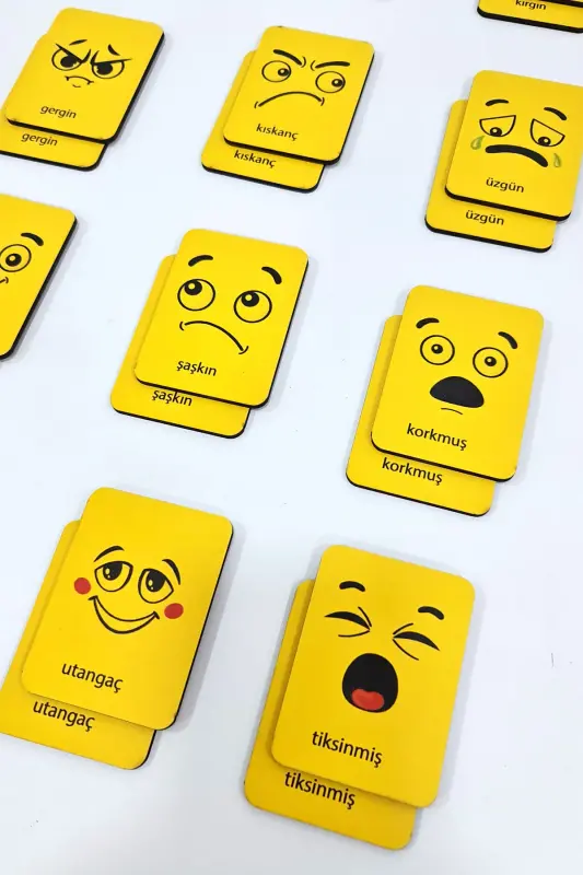 24 Pieces Wooden Yellow Feelings Matching Cards Puzzle Game Cards-Yellow - 6
