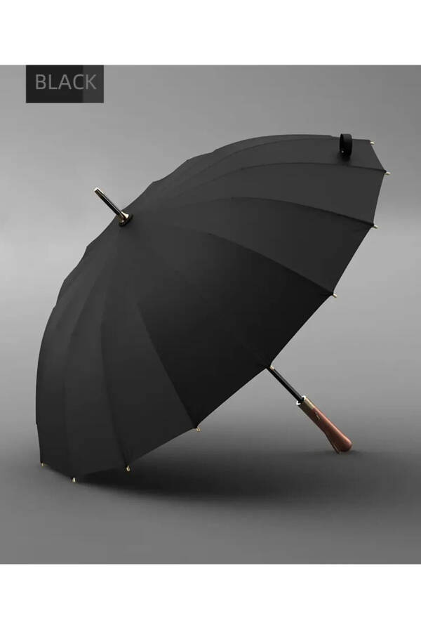 24 Rib Fiber Fabric & Steel Cane Elite Protocol Umbrella Rain Umbrella Smoked Wooden Handle - 1