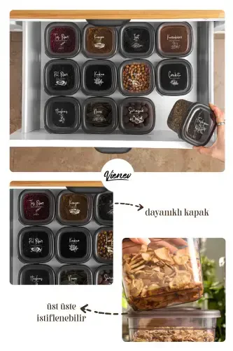 24 шт. Peggy Square Контейнер для хранения продуктов 8x (0,55 Л, 1,2 Л, 1,75 Л) Белый с шелкографией - Антрацит - 5