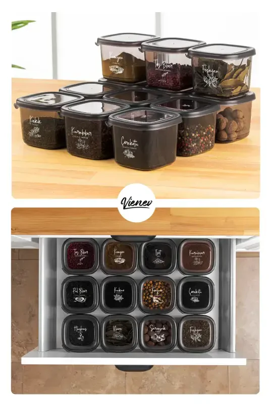 24 шт. Peggy Square Контейнер для хранения продуктов 8x (0,55 Л, 1,2 Л, 1,75 Л) Белый с шелкографией - Антрацит - 6