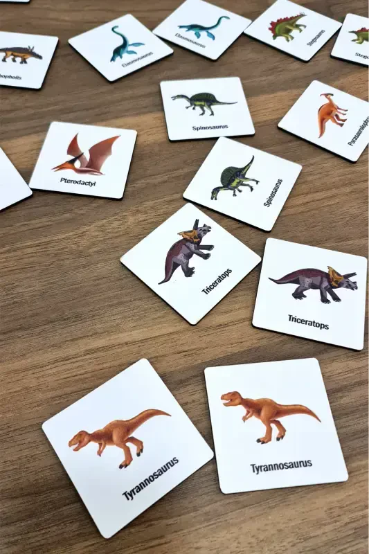 24 штук деревянные динозавры, карточки для сопоставления, карточки для интеллектуальных игр - оранжевый - METAFORTOYS