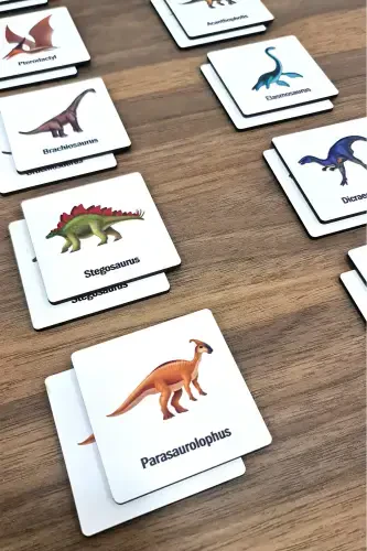 24 штук деревянные динозавры, карточки для сопоставления, карточки для интеллектуальных игр - оранжевый - METAFORTOYS (1)