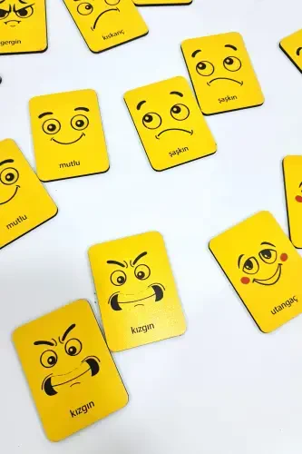 24 ta yog'och bo'laklari Sariq tuyg'ular moslashtirish kartalari Zeka o'yin kartalari-Sariq - 7