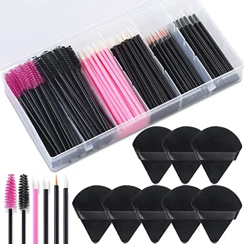 248 Pcs Disposable Makeup Applicators with Triangle Puffs, Mascara wands, Lip/Eyeliner Brushes Disposable Makeup Applicator Kit for Makeup Artist Supplies - 248