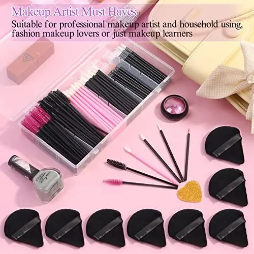 248 Pcs Disposable Makeup Applicators with Triangle Puffs, Mascara wands, Lip/Eyeliner Brushes Disposable Makeup Applicator Kit for Makeup Artist Supplies - 2