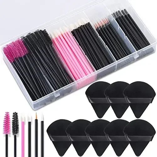 248 Pcs Disposable Makeup Applicators with Triangle Puffs, Mascara wands, Lip/Eyeliner Brushes Disposable Makeup Applicator Kit for Makeup Artist Supplies - 1