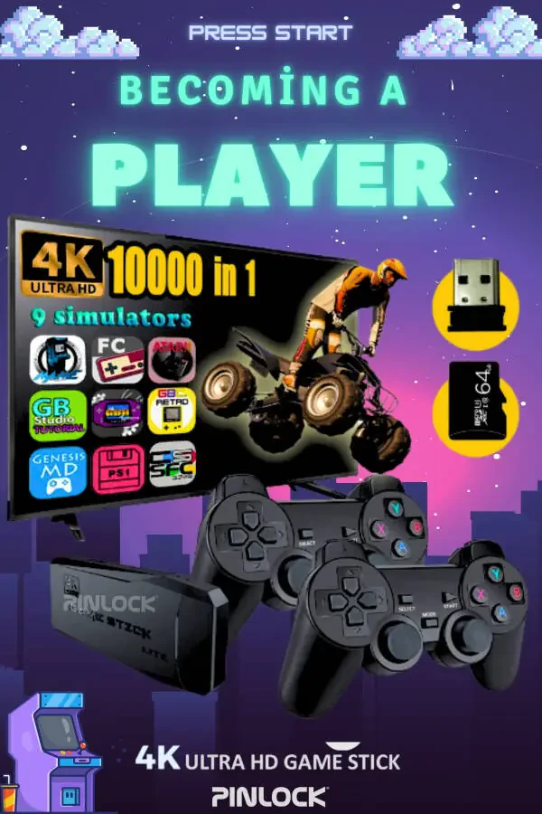 2.4g Беспроводной Двойной Контроллер Ретро Игры 4k Game Stick 10 000 Игр Atari 64 ГБ - 1