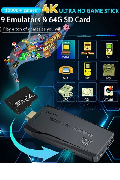 2.4g Wireless Dual Controller Retro Games 4k Game Stick 10,000 Games Atari 64 GB - Modazone (1)