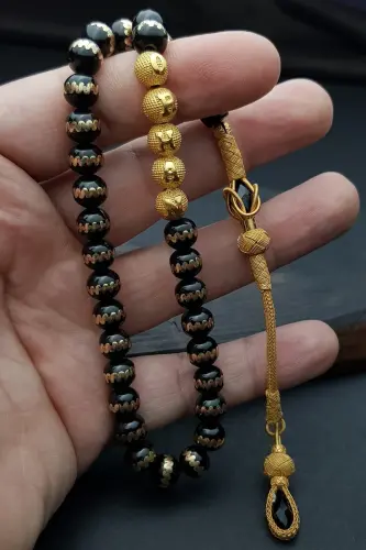 24K Gold Plated Silver Kazak Tassel Personalized Oltu Prayer Beads - OTTOTESBİH (1)