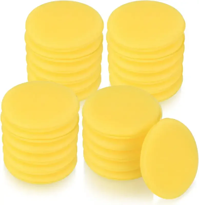 24 Pack Wax Applicator Pads 4-inch Super Soft Car Cleaning Round Car Foam Sponge Foam Applicator Pad,Car Polishing Pads for Clean Car Vehicle Auto Glass, Christmas Gifts(Yellow) - TOPBOUTIQUE