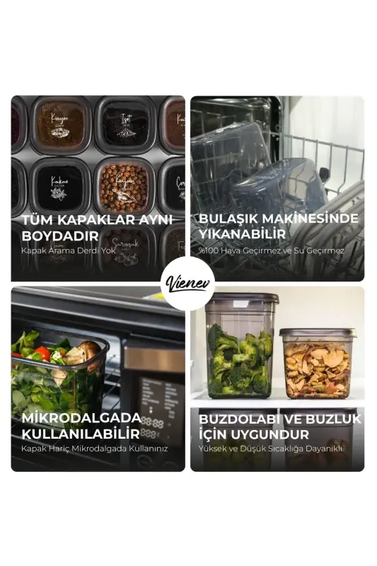 24lü Peggy Kare Erzak Saklama Kabı 8x(0,55 LİTRE, 1,2 LİTRE, 1,75 LİTRE) Beyaz Serigrafi Etiketli-Antrasit - 7