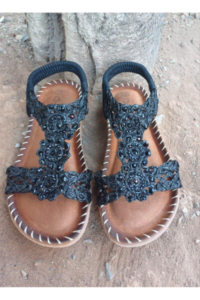 24y152-18 Girls' Straw Pattern Stone Sandals - 19