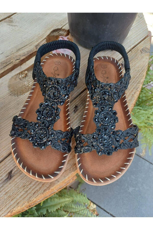 24y152-18 Girls' Straw Pattern Stone Sandals - 21