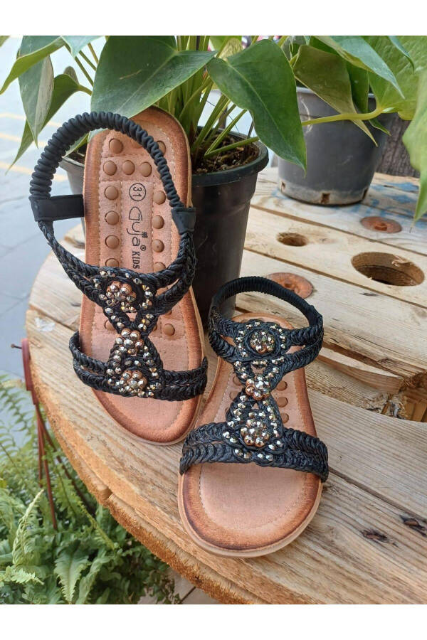 24y152-19 Girl's Straw Pattern Stone Massage Sole Sandal - 15