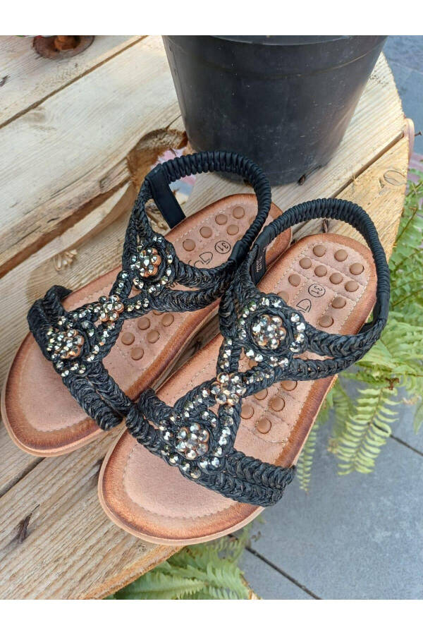 24y152-19 Girl's Straw Pattern Stone Massage Sole Sandal - 16