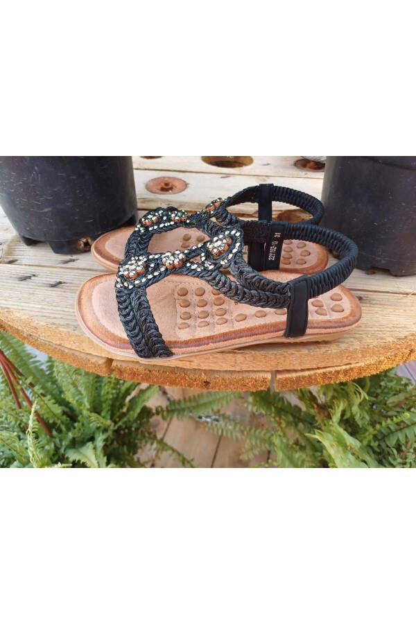 24y152-19 Girl's Straw Pattern Stone Massage Sole Sandal - 19